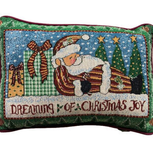 Christmas Santa “Dreaming Of Christmas Joy”Tapestry Pillow with Canvas Backing